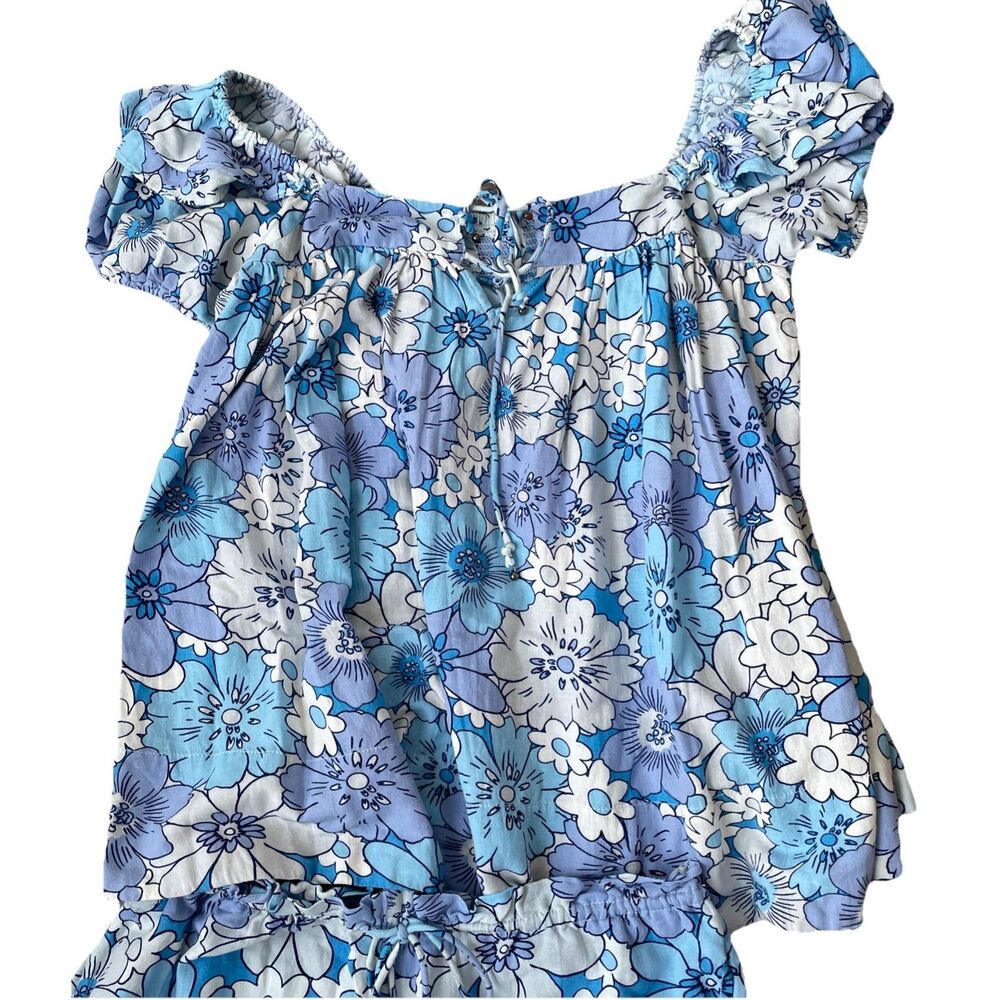 New FREE PEOPLE Maggy Mae Floral Set Top/Shorts Women's Size M Diva Blue Combo - Picture 8 of 9